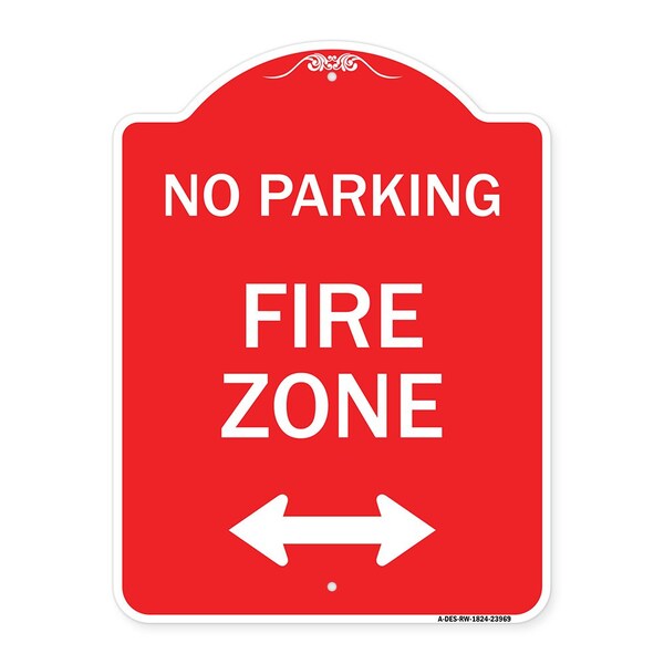 Signmission Fire Zone W/ Bidirectional Arrow, Red & White Aluminum Architectural Sign, 18" x 24", RW-1824-23969 A-DES-RW-1824-23969 - main